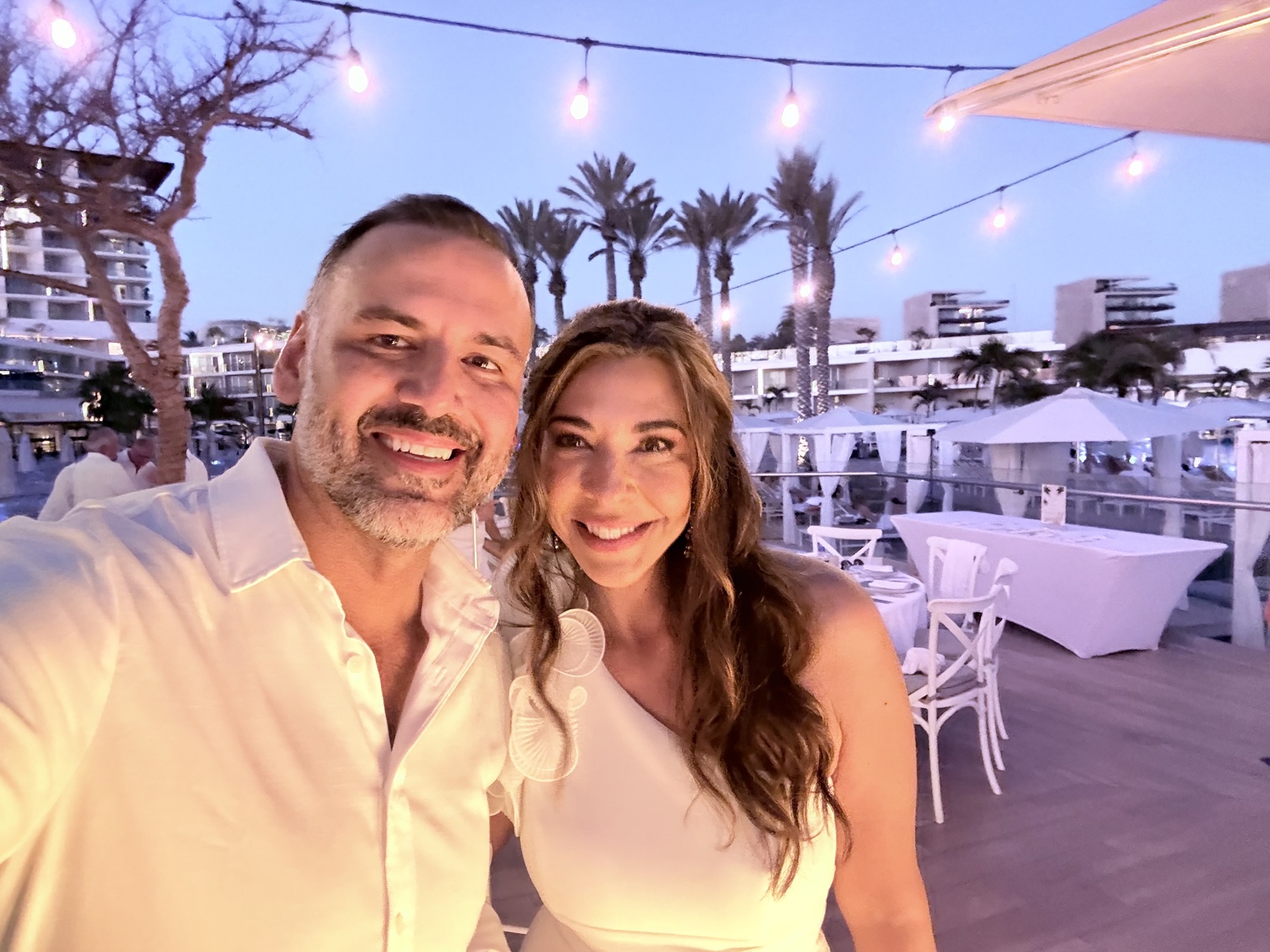 Lorenzo and Lisa at dusk on the patio